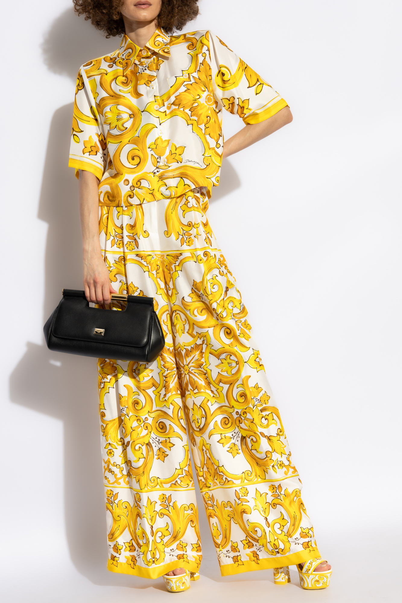 Yellow Shirt with 'Majolica' Print Dolce & Gabbana - Vitkac